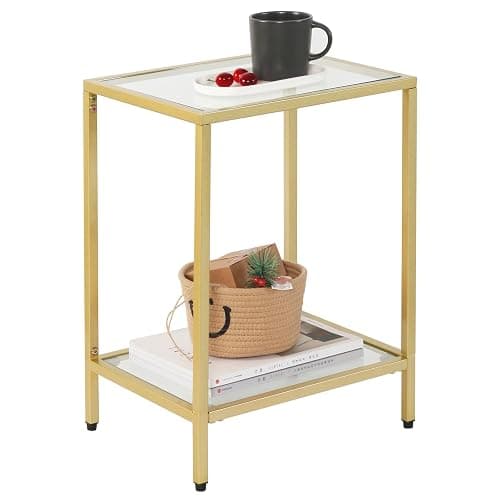 Gawicpy Modern 2-Tier Tempered Glass End Table - Stylish Black Metal Side Table for Small Spaces, Perfect for Living Room & Bedroom (Gold, 1PCS) thumbnail 8