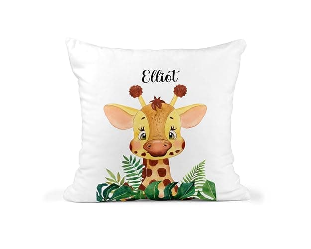 Custom Kids Jungle Cushion | Personalised Scatter Cushion | 100% Polyester Throw Pillow | Nursery Decor | New Baby Gift | 40cm x 40cm | Elephant, Giraffe, Tiger, Sloth, Zebra, or Hippo Design thumbnail 2