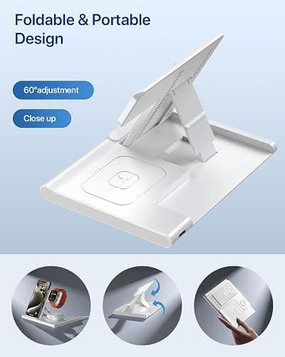 Wireless Charger,Foldable 3 in 1 Wireless Charger Stand for Apple Watch,Airpods Pro/3/2,Fast Wireless Charging Station for iPhone 17/Air/16/15/14/13/12/11/XS/XR/X/8（No Plug Included) thumbnail 6