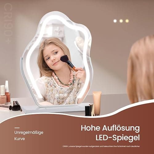 EMKE Hollywood Spiegel mit Beleuchtung, 3 Lichtfarben dimmbar, Schminkspiegel mit Beleuchtung, Schminktischspiegel mit Touch, 360 Grad Drehbar, asymmetrischer Spiegel 58x45cm (Weiß) thumbnail 5