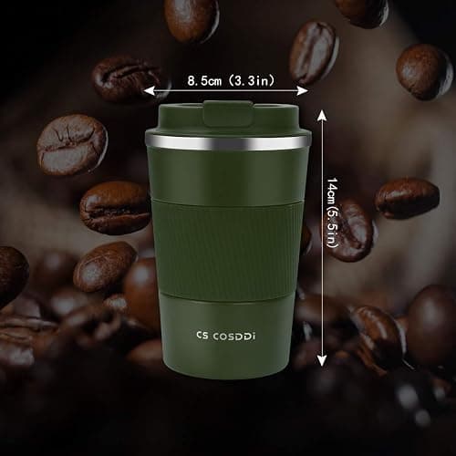 CS COSDDI Thermobecher- Isolierbecher, Edelstahl Travel Mug, 13oz/380ml Vakuum auslaufsicher Reisebecher mit Deckel, Autobecher, doppelwandig isoliert für, Wasser und Tee, Kaffee-to-go Becher thumbnail 3