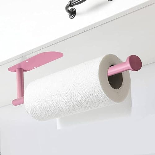 YeeBeny Pink Paper Towel Holder - Self Adhesive or Drilling, Under Cabinet or Wall Mounted thumbnail 2
