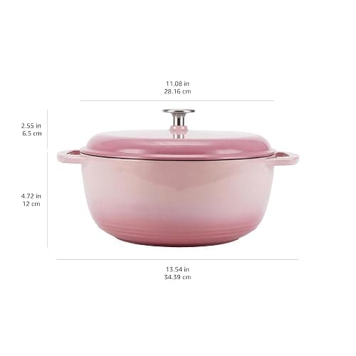 Amazon Basics Cast Iron Dutch Oven Pot with Lid, Enameled, Round, Dual Handles, Heavy-Duty, Medium, 6-Quart, Light Pink thumbnail 3