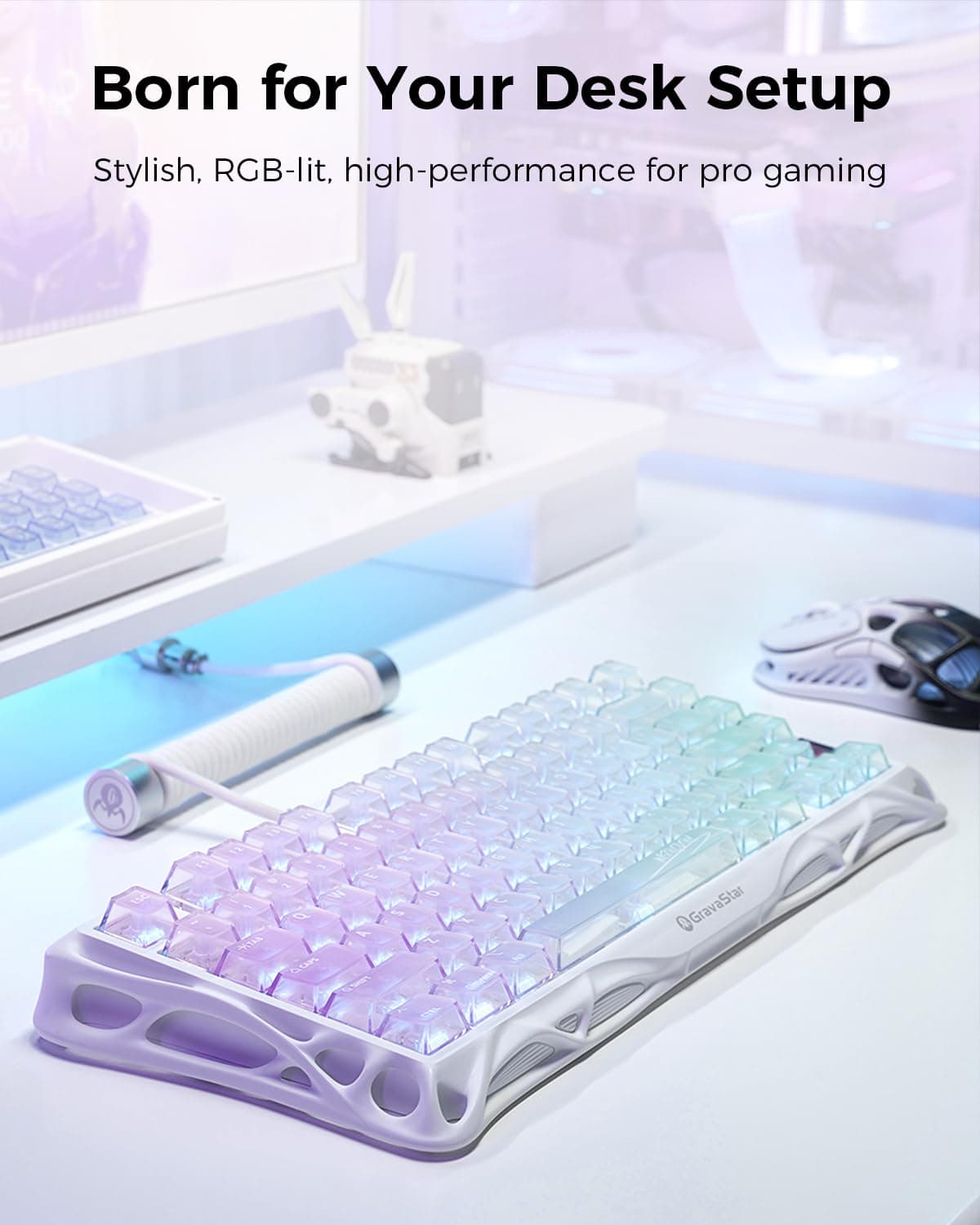 GravaStar Mercury K1 Lite 75% Wireless Gaming Keyboard, Custom Linear Switches, 4000mAh Battery, Bluetooth/2.4G/Wired, RGB Lighting - GS K1 Lite_XTAL_AUROA thumbnail 2