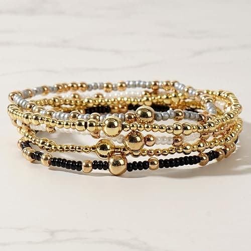 SHINUS BOHO 14K Gold Plated Beaded Bracelets Stack Set for Women,Stretch Boho Colorful Beads Ball Jewelry Friendship Summer Trendy thumbnail 3