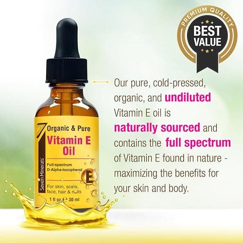 Seven Minerals Ultra Pure Vitamin E Oil - Full-Spectrum D-Alpha Tocopherol, 1 Fl Oz - 100% Organic Vitamin E Oil for Skin, Face, Hair, and Scars - Naturally Occurring = Not Synthetic thumbnail 3