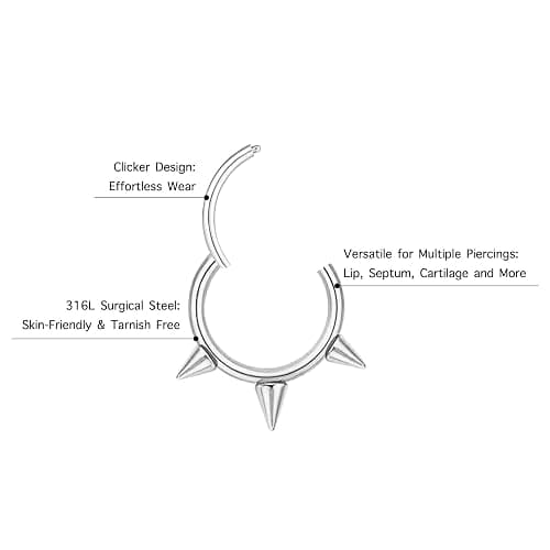 TRBR 16G 2PCs Spike Clicker Snake Bite Jewelry, Septum Ring, Hoop Lip Rings Snake Bites, Labret Jewelry for Lip Piercing, Cartilage Hoop Earrings, 8mm 10mm 12mm thumbnail 3