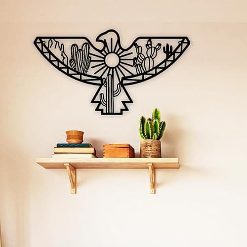 Metal Aztec Cactus Desert Southwestern Wall Decor Native American Eagle Wall Art for Home Bedroom Living Room Black (Black) thumbnail 7