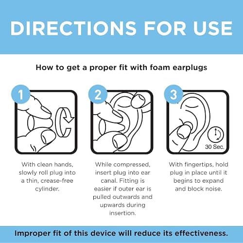 Amazon Basic Care Soft Foam Earplugs, 100 Count (1 Pack of 50 Pairs) thumbnail 4
