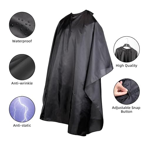 Omvoina Professional Hair Cutting Cape with Adjustable Snap Closure, Salon Barber Cape,Waterproof Hairdressing Salon Cape - 57" x 51"(Black) thumbnail 3