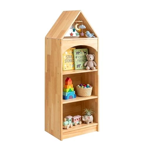 OOOK Rubberwood Montessori Shelf, 4-Tier Toy Organizers and Storage, Wood Corner Cabinet for Kids Room, Playroom, Nursery, Classroom, Kindergarten - Image 1
