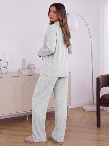 Trendy Queen Women Pajamas Set Sleepwear Fall 2 Piece Soft Lounge Pjs | Button Down Pajamas,Long Sleeve Top and Wide Leg Pants,Soft Loungewear,Button Up,Fall Fashion Clothes 2026 thumbnail 4