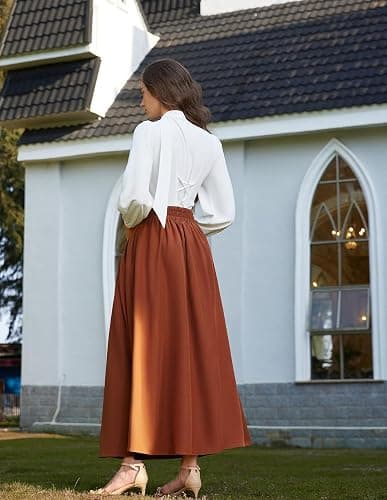 Scarlet Darkness Long Skirts for Women Maxi High Waisted A Line Skirt Renaissance Skirt with Pocket thumbnail 3