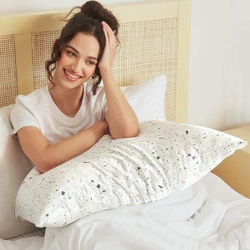 Kitsch Satin Pillowcase with Zipper for Hair & Skin, Softer Than Silk Pillow Cases Queen, Wrinkle-Free, Smooth and Cooling Satin Pillow Covers, Standard Size 19"x26", White Terrazzo thumbnail 2