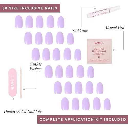 Glamnetic Press On Nails - Lilac | Solid Opaque Light Pastel Purple Round Nails, Salon Quality | 12 Sizes - 30 Nail Kit thumbnail 4