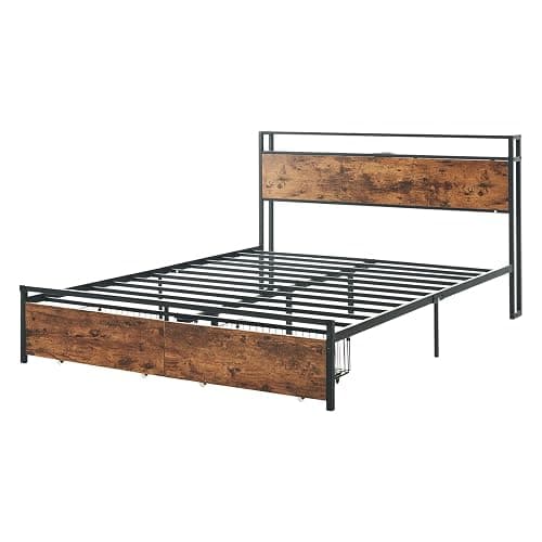 Eifizek Queen Size Bed Frame with Storage Headboard & Charging Station, Platform Bed Frame with Drawers, No Box Spring Needed, Easy Assembly (Brown) thumbnail 8