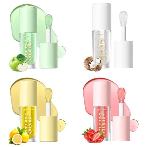 Plumping Lip Oil 4 Packs Hydrating Lip Glow Oil Fruit Extract Lip Gloss Moisturizing Lip Balm and Tinting for Dry Lips - Image 1