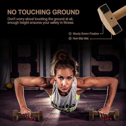 Push-up Stand, 2 PCS Wood Pushup Bars Non-Slip Base Exercise Home Workout Equipment, 30CM Wooden Parallettes Handle Stands Grip for Men Strength Training, Planks Calisthenics thumbnail 5
