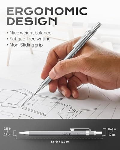 Nicpro 4 Pack Mechanical Pencil 0.5 mm with Case, MB1000 Metal Mechanical Pencil Set with 6 Tube HB #2 Lead Refill 0.5mm, 3PCS 4B Eraser, 9 Cap Eraser for Artist Drafting Writing, Sketching, Drawing thumbnail 5
