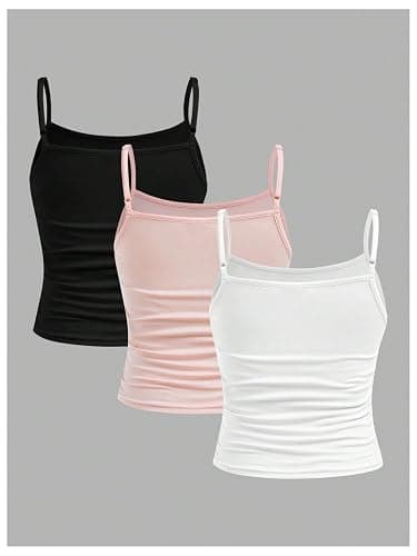 SOLY HUX Girl's Tank Tops 3 Packs Cute Ruched Spaghetti Strap Camisole Slim Fit Undershirts thumbnail 3
