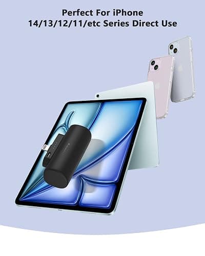 Miady 2-Pack Mini Portable Charger Built-in Connector Compact Battery Pack | 5000mAh PowerBank丨Not for Android丨Lightweight丨for Travel丨Compatible with iPhone 14/13 Series丨Flight-Safe丨18Wh丨Black+White thumbnail 2
