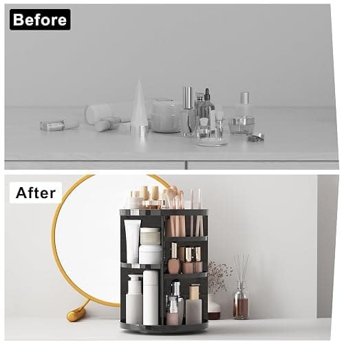 Rotating Makeup Organizer, DIY 8 Adjustable Layers Spinning Skincare Storage, Cosmetic Display Case with Brush Holder and Perfume Tray, Multi-Function Vanity Bathroom Countertop Organizer Black thumbnail 5