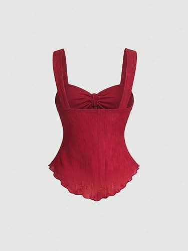 SOLY HUX Women's Cute Babydoll Tops Sleeveless Tie Front Lace Peplum Tank Top Summer Going Out Camisole Top thumbnail 3