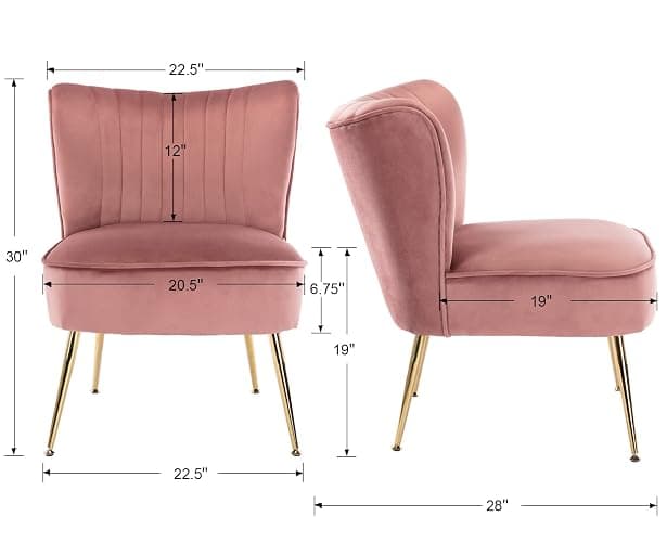 Shunzhi Pink Velvet Accent Chairs Set of 2 with Golden Legs Upholstered Side Chairs Mid-Century Modern Slipper Chairs for Guest Room Comfy Armless Wingback Corner Single Sofa Living Room Chairs thumbnail 2