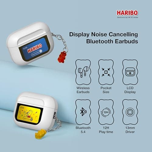 DCHK Haribo Wireless Earbuds with LCD Touchscreen Case, Bluetooth 5.4 TWS, Noise Cancelling, 13mm Bass Driver, IPX4, Gummy Bear Style thumbnail 2