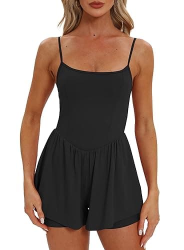Beaully Women's Summer Sleeveless Rompers Spaghetti Strap Double Lined Shorts Jumpsuit One Piece Outfits - Black - Medium
