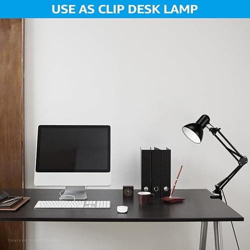 TORCHSTAR Metal Desk Lamp with Clamp, Swing Arm, Architect Adjustable Gooseneck Table Lamp, Clip Desk Lights for Home Office, Work, Study, Reading, E26 Base, Multi-Joint, Black thumbnail 4
