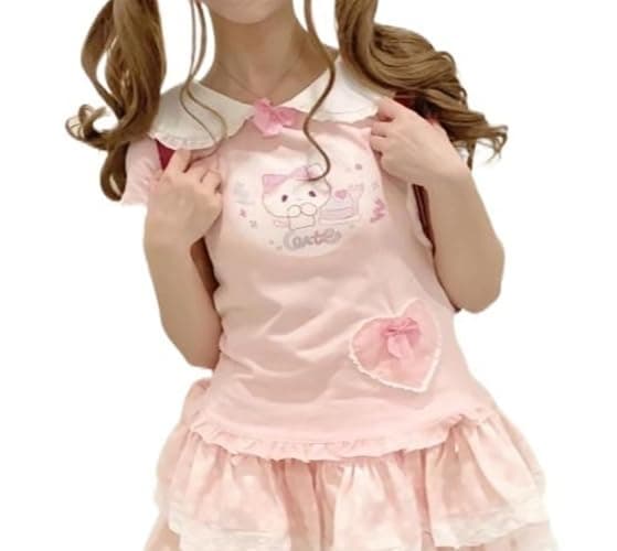 Pokn Y2K Cutecore Kawaii Teen Shirt Coquette Harajuku Oversize Japan Cat Print Cute Tshirt Top Clothes - Image 1