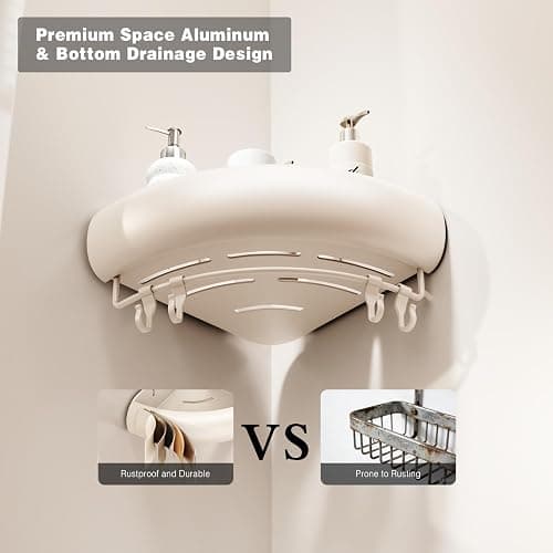 Voldra Corner Shower Caddy Suction Cup, Arc Shower Shelf Coner No Drilling Bathroom Coner Shelves Suction Shower Organiser Rack Adhesive Corner Caddy with Towel Bar Wall Mounted(2-Pack, White) thumbnail 5
