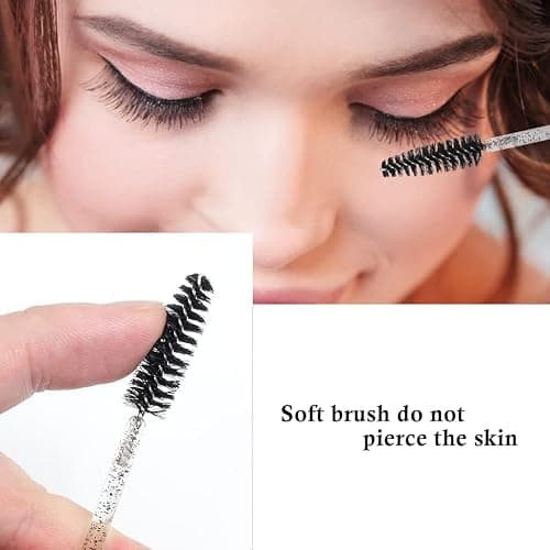 SWKJ 60 PCS Disposable Eyelash Brushes, Spoolies Eyebrow, Mascara Wands Applicator Lash Brushes Castor Oil Brush Cosmetic Makeup Tools(Crystal-black) thumbnail 5