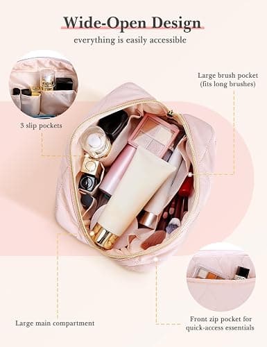 Noozion Makeup Bag, Travel Cosmetic Bag, Puffy Padded Toiletry Bag for Women, Makeup Organizer Case, Wide-open Pouch Purse, Travel Essentials thumbnail 4