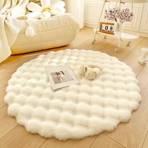 rlmiesy Faux Fur Round Rugs for Bedroom, Soft Plush Round Area Rug for Nursery, Shaggy Carpet for Living Room, Fluffy Circle Rugs Non Slip Carpet for Kids Room - Image 1