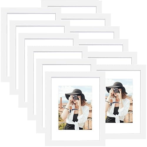 Picrit 8x12 Picture Frame Set of 12, Display 6x8 with Mat or 8x12 without Mat, Photo Frames for Wall Mounting or Table Top Display, White - Image 1