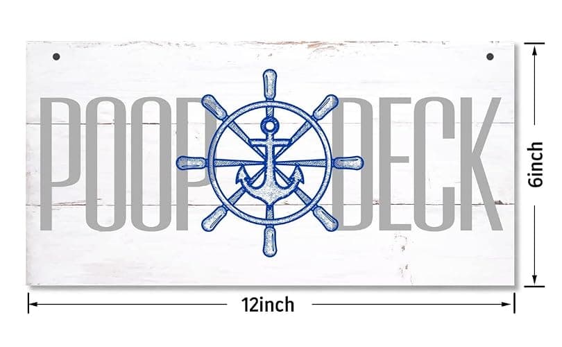 Hanging Poop Deck Decor Sign, Nautical Nursery Wall Decor, Printed Wood Wall Art Sign, Hanging Wood Sign Home Decor, Wood Sign for Ocean Bathroom and Nursery, Rustic Beach Bathroom Sign thumbnail 3