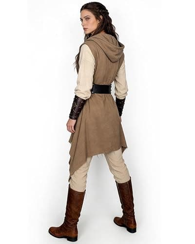 L'VOW Women's Asymmetrical Post-Apocalyptic Hooded Surcoat Distressed Hem Sleeveless Tunic Wasteland Ranger Cosplay Vest thumbnail 4