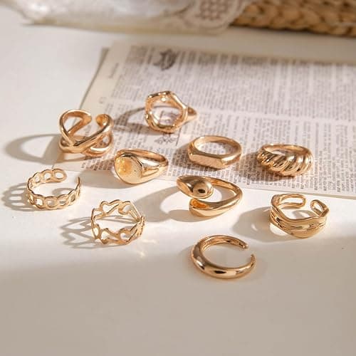 INENIMARTJ Boho Rings for Women Teen Girls,Gold Stacking Rings Set Vintage Knuckle Stackable Moon Star Snake Butterfly Heart Flower Leaf Top Finger Rings thumbnail 4