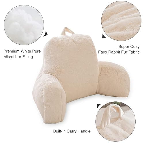 Aimuan Reading Pillow Bed Rest Wedge Adult Backrest Pillow with Arms Sitting in Bed Cushion Incline Rest Sleeping Pillow for Watching TV/Gaming/Relaxing, Ivory thumbnail 4