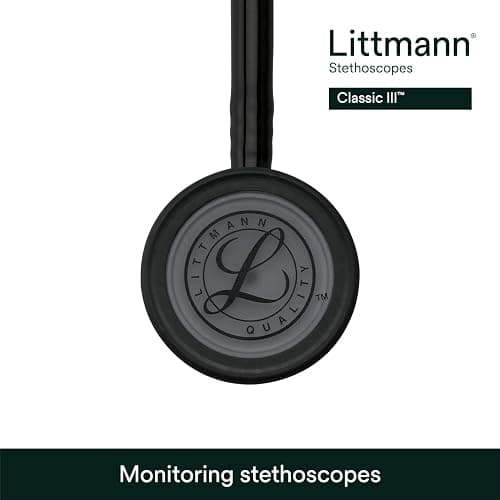 3M Littmann Classic III Monitoring Stethoscope, 5803, More Than 2X as Loud*, Weighs Less**, Stainless Steel Black-Finish Chestpiece, 69 cm (27") Black Tube, Stem and Headset thumbnail 7