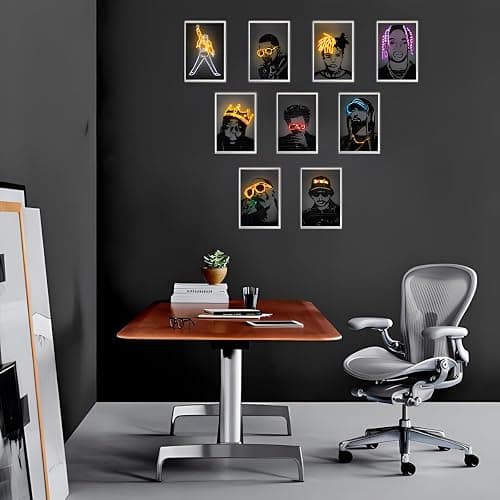AKRFUWE Printed Posters, 9Pcs Rapper Singers Neon Design Decorative Abstract Modern Paintings Wall Art Prints Unframed Decor for Home Office Bedroom Living Room Bathroom (Rapper Singers-1, 12x18 inch - 12x18 inch Unframed - Rapper Singers-1 thumbnail 3