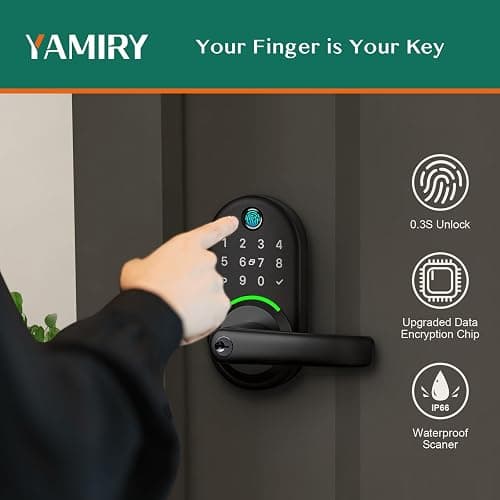 Smart Door Handle Lock with Keypad: Yamiry Fingerprint Smart Knob - Keyless Entry Digital Lock for Front Door - Deadbolt with APP - Generate Passcode Remotely - DIY Installation thumbnail 3