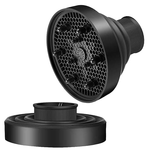 Diffuser Attachment for Hair Dryer, Collapsible Hair Diffuser, Universal Silicone Diffuser for Curly Hair 1.57-1.97" Hair Blow Dryer Long Thick Curly Wavy Hair, Hair Attchment for Women, Black - Image 1