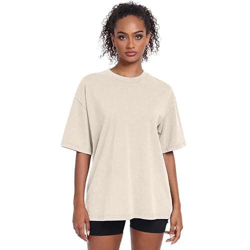 Womens Vintage Oversized T Shirts Acid Washed Baggy Cotton Tee Casual Workout Boyfriend Short Sleeve Tops thumbnail 3