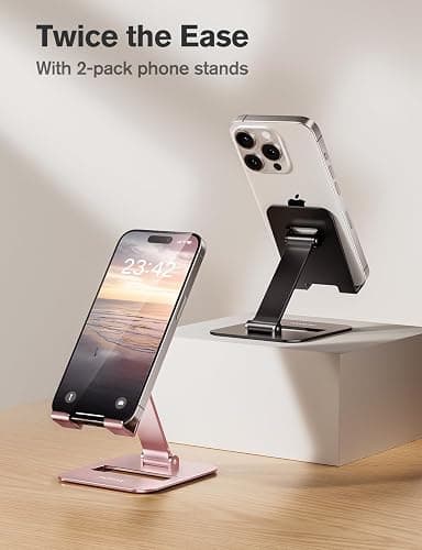 Nulaxy 2 Pack Dual Folding Cell Phone Stand, Fully Adjustable Phone Holder for Desk, Compatible with iPhone 17 16 15 14 13 12 11, Nintendo Switch, All Phones, Black & Rose Gold thumbnail 2