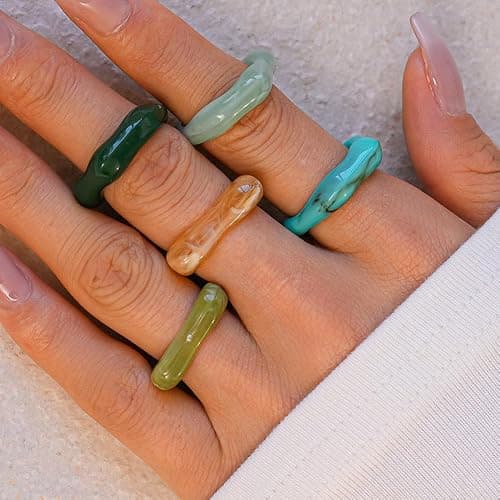 ZMJK 5Pcs Acrylic Irregular Chunky Rings for Women Colorful Resin Wave Stackable Knuckle Ring Set Fashion Plastic Statement Jewelry thumbnail 5