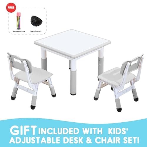 JIAOQIU Kids Table & Chair Set with Adjustable Toddler-Safe Non-Slip Legs, Activity & Graffiti-Proof Desktop Ages 3-12 thumbnail 4