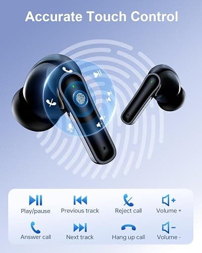 HUIFU Wireless Earbuds, Bluetooth Ear Buds Headphones, 40H Long Playtime, Stereo Deep Bass, LED Power Display, IPX7, Lightweight in Ear Earphone with Mic for iPhone Android Phone thumbnail 4